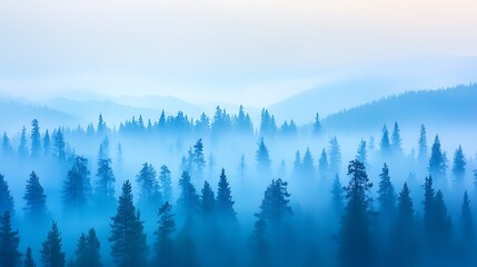Obraz premium Misty forest shows majestic silhouettes of the mountain trees
