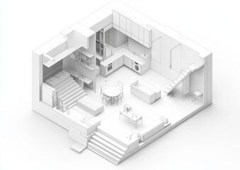 Small apartment isometric floor plan, interior design, kitchen, living room