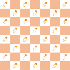 seamless pattern with carrots. Retro checkered orange background. 
