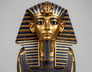 Golden Tutankhamun Mask: Regal Egyptian Art, Blue and Gold Detail