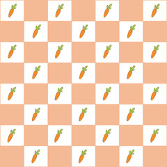 seamless pattern with carrots. Retro checkered orange background. 