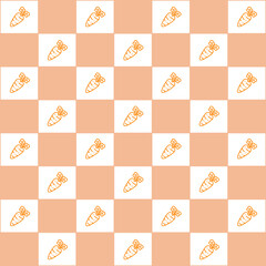seamless pattern with carrots. Retro checkered orange background. 