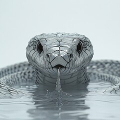 Farm animal close-up A close-up of an intriguing snake emerging from water, showcasing its detailed scales and mesmerizing presence.
