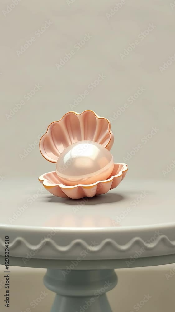 Poster A small white pearl is sitting inside a pink shell. The shell is open and the pearl is visible inside