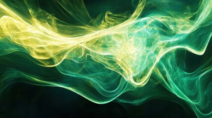 Fototapeta premium Abstract neon light motion in bright green and luminous gold, fluid energy trails, sci-fi inspired waves 