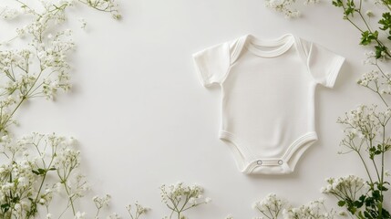 Baby Onesie Mockup with Delicate White Flowers 