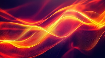 Fototapeta premium Fiery neon light waves in deep red and bright amber, smooth glowing abstraction, futuristic energy motion --ar 16:9 --v 6.1 Job ID: 0d3d7cda-cdad-43b8-bc36-5da399596852