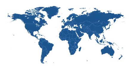 Global World Map in Blue Political Divisions on White Background
