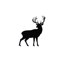 Obraz premium Black Silhouette of a Majestic Deer with Large Antlers Vector Illustration