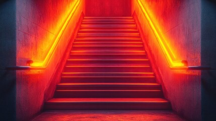 Neon-lit Staircase in Underground Passageway