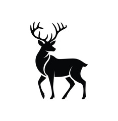 Black Silhouette of a Majestic Deer with Large Antlers Vector Illustration