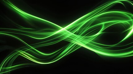 Luminous neon green streaks flowing in deep black, abstract energy waves, smooth digital motion, sci-fi aesthetic