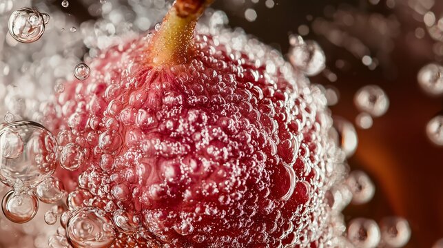 Macro Image of Ripe Lychee Floating in Bubbles and Sparkling Water