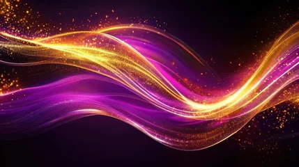 Rolgordijnen zonder boren Luxurious purple and golden neon streams, fluid swirling energy, regal abstract motion, luminous digital waves © ศุภมาส
