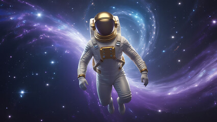 Fototapeta premium A mesmerizing visual representation Spaceman and planet, human in space, shimmering effects that give the impression of depth and dimensionality, created by generative ai