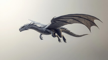 Fototapeta premium A sleek dragon in mid-flight, its wings slicing through the air with precision