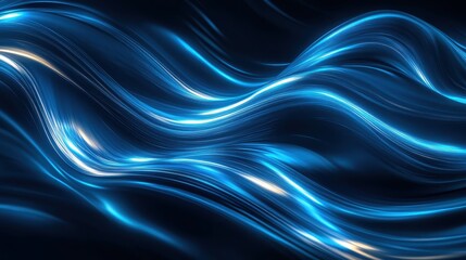Fototapeta premium Swirling metallic silver and neon blue energy waves, smooth flowing motion, radiant futuristic abstraction 