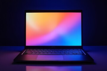 Colorful Laptop Display in Vibrant Neon Lighting - Modern Tech