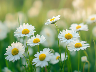 Fototapeta premium Nature’s Charm: Daisy Flowers Swaying in the Meadow, daisies in a field