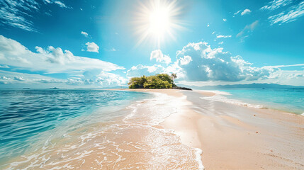 Sand Spit of Tropical Island Stretching into the Blue Ocean