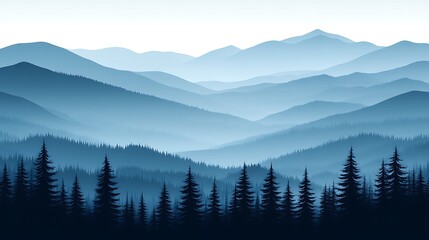 Fototapeta premium This image depicts a layered blue mountain and forest landscape
