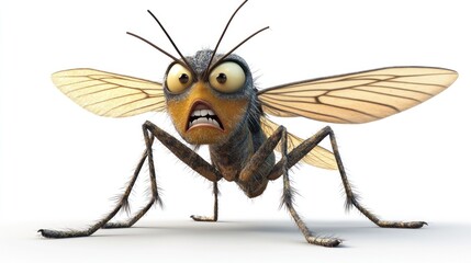 Angry cartoon mosquito on white background