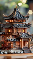 Naklejka premium Detailed miniature model of a classical Asian pagoda structure