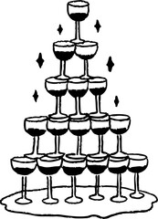 champagne tower with glasses stacked elegantly, celebrating joy