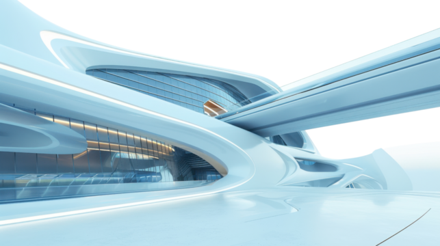 Futuristic building with transparent background showing modern architecture