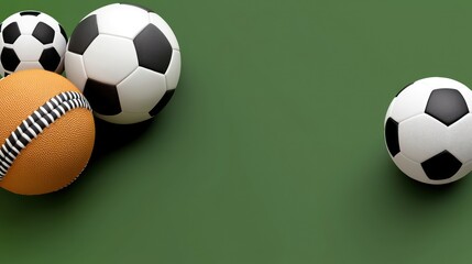 Obraz premium Assorted sports balls on green background