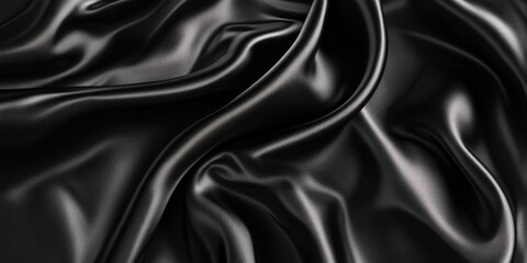 Obraz premium Elegance in Drape: Captivating, abstract imagery of a luxurious, black silk fabric, artfully draped and rippling, its surface reflecting the light to create a mesmerizing dance of shadow and sheen.