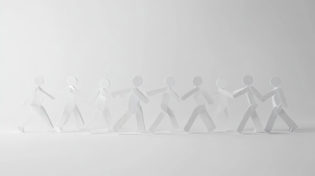 White paper chain figures holding hands on a light background