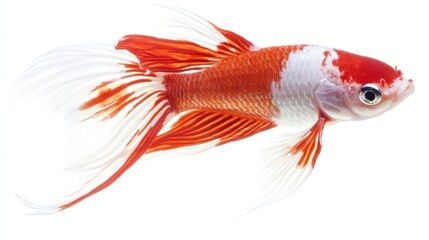 Red-white betta fish swimming, isolated on white