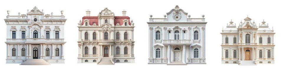Fototapeta premium Collection of elegant neoclassical and baroque style historic buildings with ornate facade designs columns and symmetrical structures in a charming Italian town