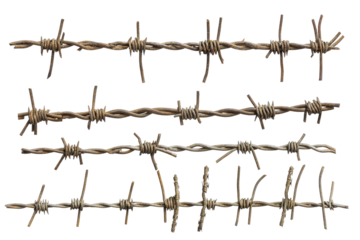 set of barbed wires cut out isolated on white or transparent background