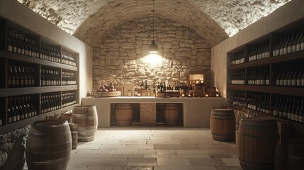 Old Wine Cellar with Wooden Barrels