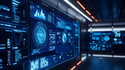 Obraz premium AI-powered space station interior monitoring system displaying real-time data of astronauts floating in zero gravity 