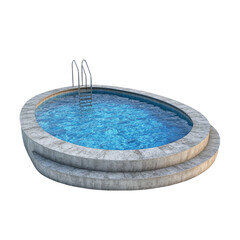 Fototapeta premium Oval Pool Design Concrete Steps Blue Water Summer Relaxation,