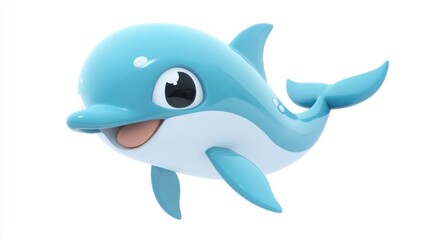 Fototapeta premium Cute cartoon dolphin swimming in white background