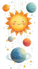 Whimsical Sun Illustration: Cute Planet Designs & Colorful Celestial Art for Children's Room Decor