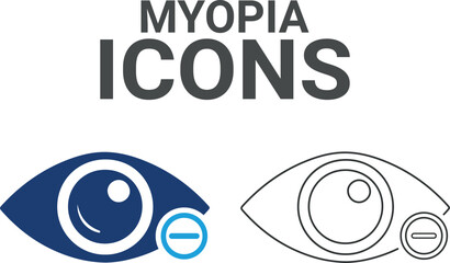 Myopia icons. Containing wheelchair, accessibility, blind, broken leg, disabled, assistance and deafness icons. Solid icon collection. Vector illustration.
