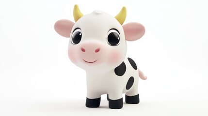 Adorable 3D Cartoon Calf Posing on White Background