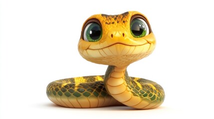 Adorable Cartoon Baby Snake Posing on White Background