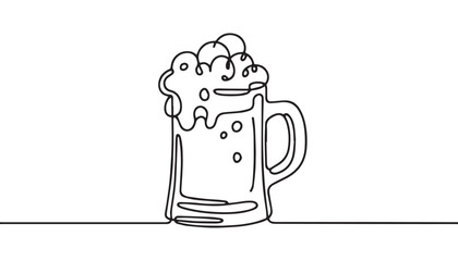 Continuous one single minimal line drawing mug of beer