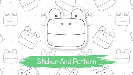 Doodle Frog Cartoon Character, Hand Drawn Kids Animal Style, Seamless Pattern, Sticker With Shadow