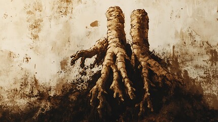 Ancient Roots Emerging from the Earth: A Gnarled Embrace of Time and Nature