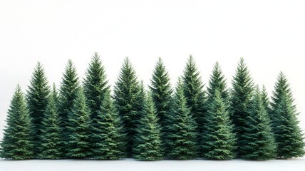 Lush green evergreen trees forming a beautiful and symmetrical row in natures landscape