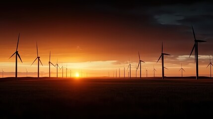 Fototapeta premium Wind Turbines Silhouette at Sunset Over a Field