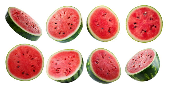 Fresh Watermelon Slices Displayed on White Background, isolated on transparent background