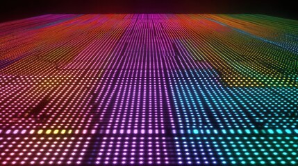 Obraz premium Abstract colorful grid comprised of glowing dots receding into distance